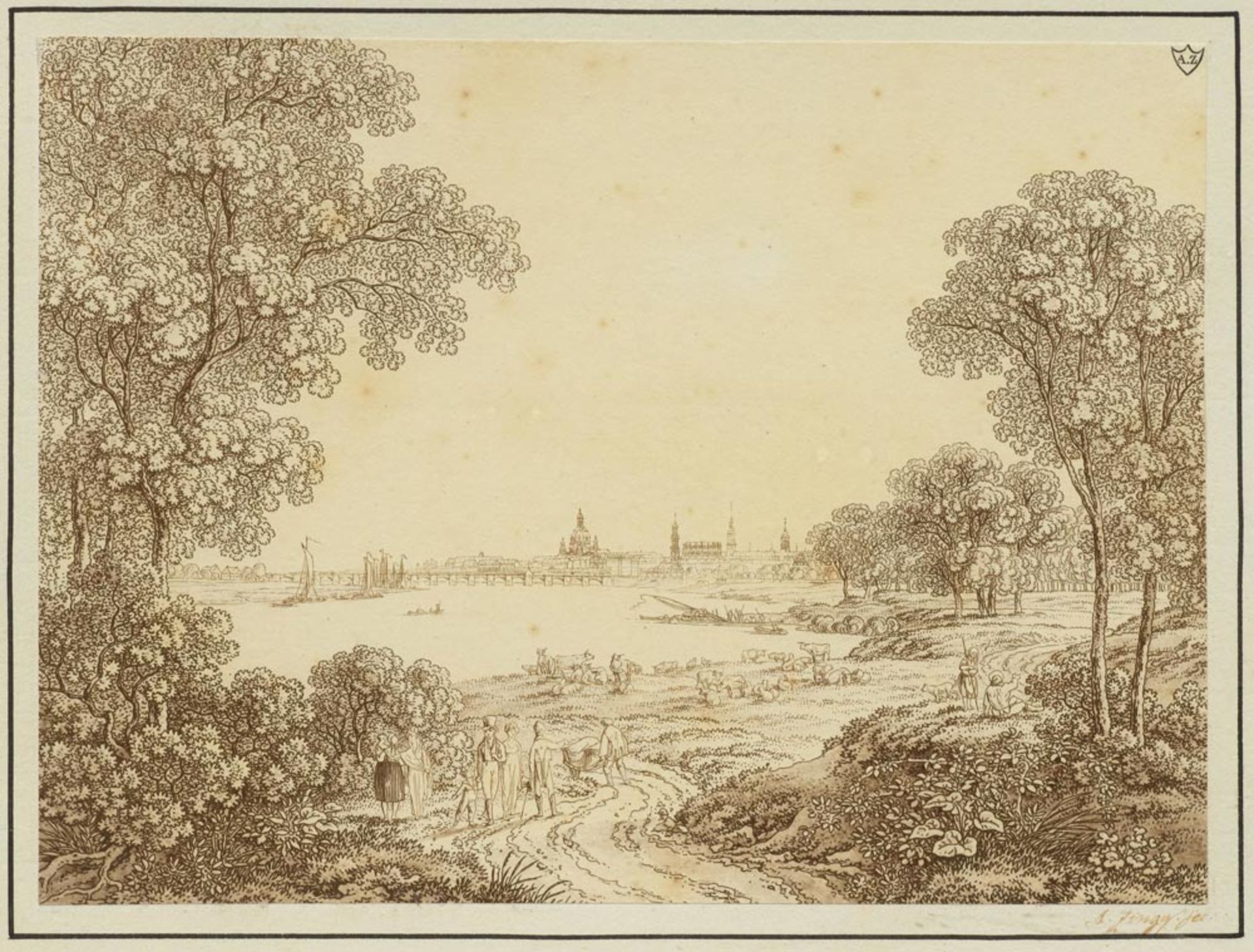ZINGG, ADRIAN  (St. Gallen 1734 - 1816 Leipzig)  Lot von zwei Ansichten: 1. Blick auf die Shilouette - Image 2 of 2
