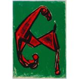 MARINO MARINI(Pistoia 1901 - 1980 Viareggio)Cheval rouge sur fond vert.1955.Farblithografie.