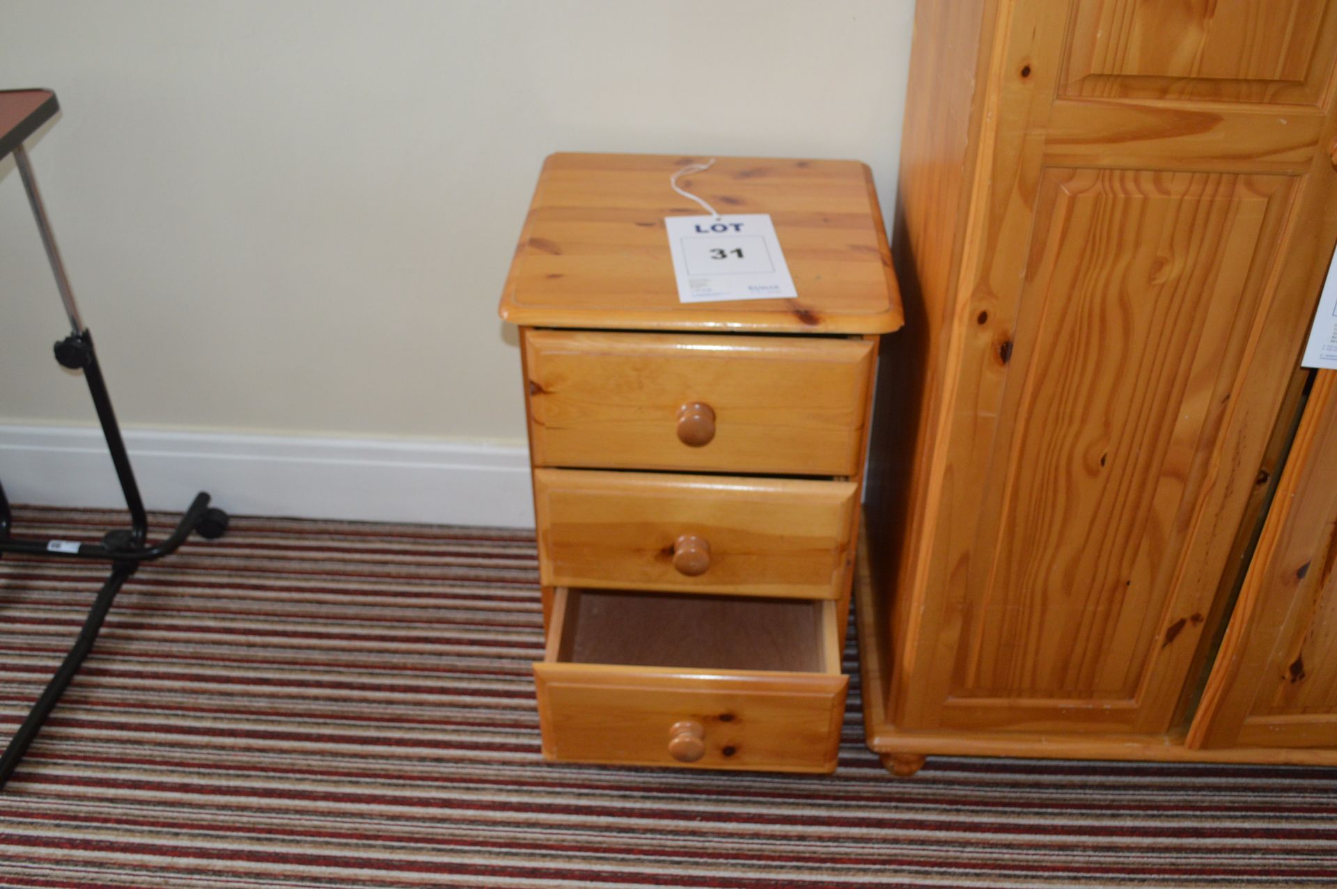 Pine Bed Side Table with 3 Drawers - Image 2 of 2