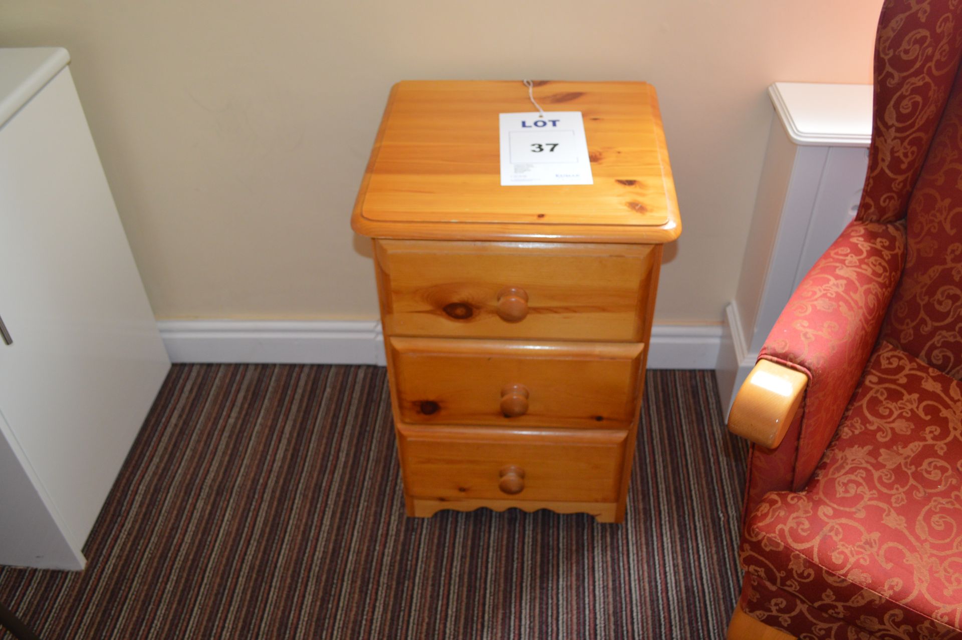 Pine Bed Side Table with 3 Drawers