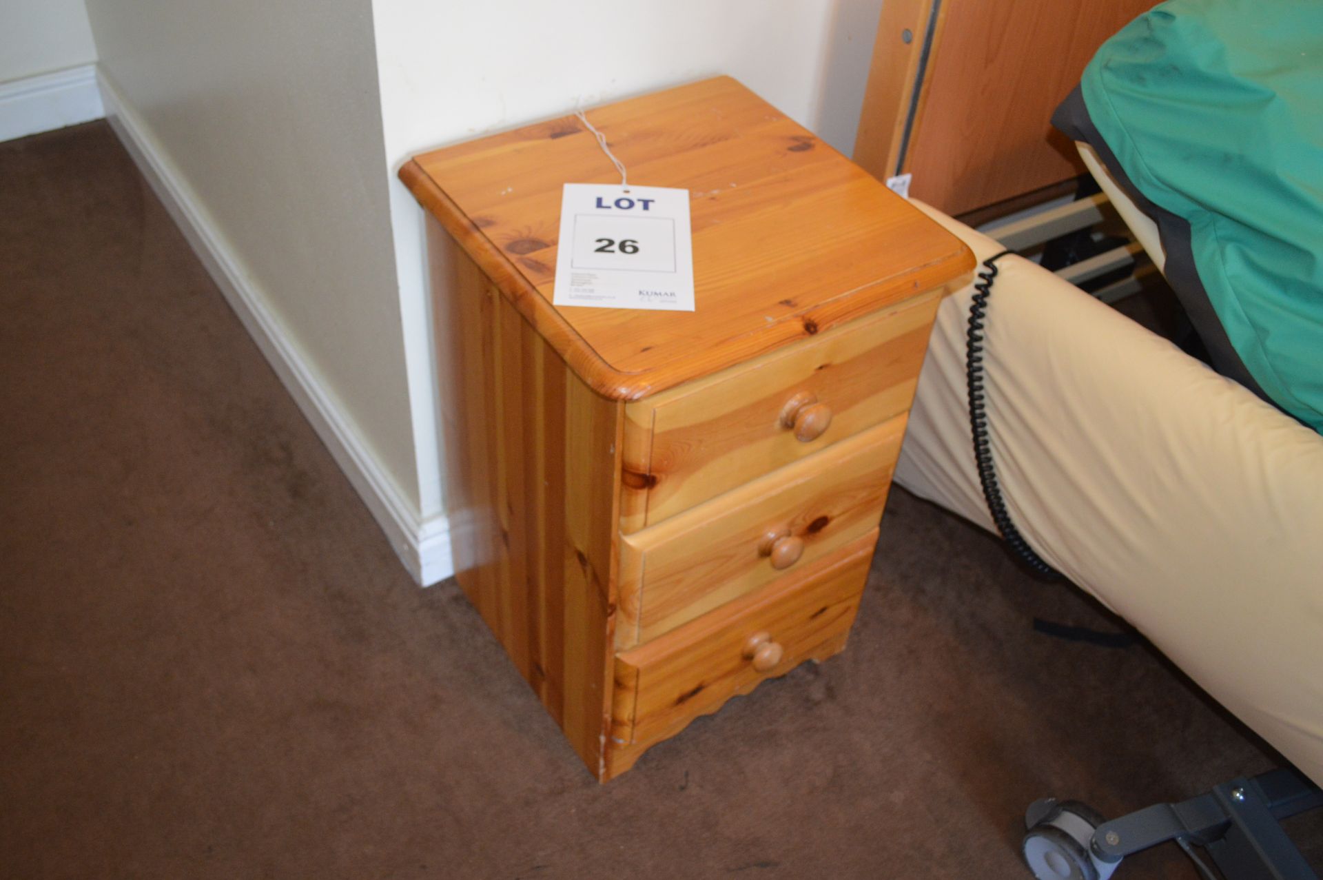 PineBed Side Table with 3 Drawers