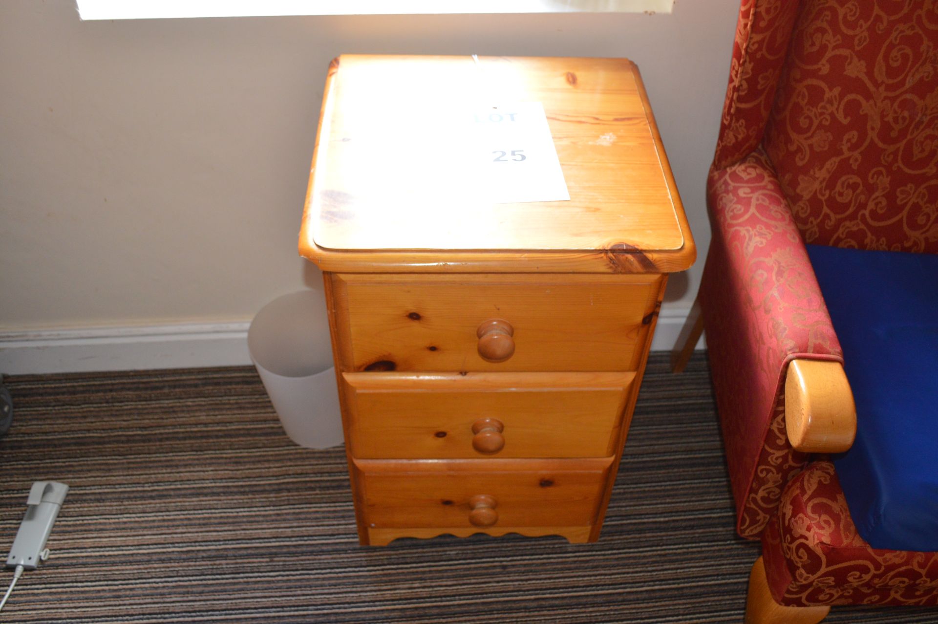 Pine Bed Side Table with 3 Drawers