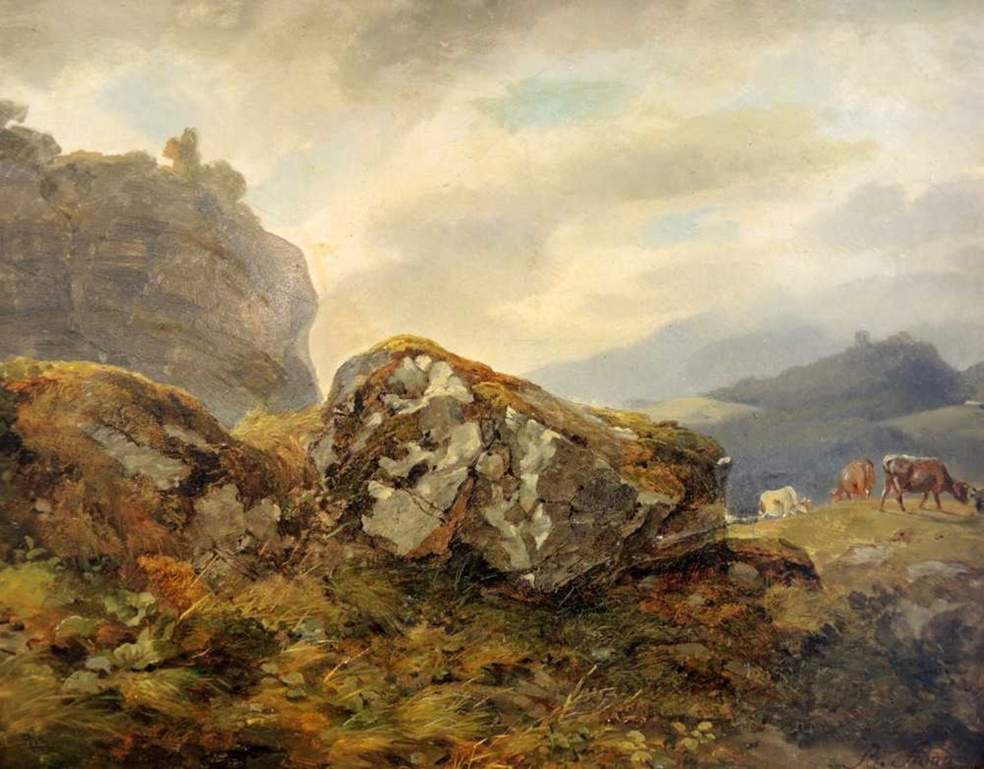 Benno Adam, Gebirgslandschaft mit Kühen Benno Adam, 1812 München - 1892 Kelheim. Gebirgslandschaft