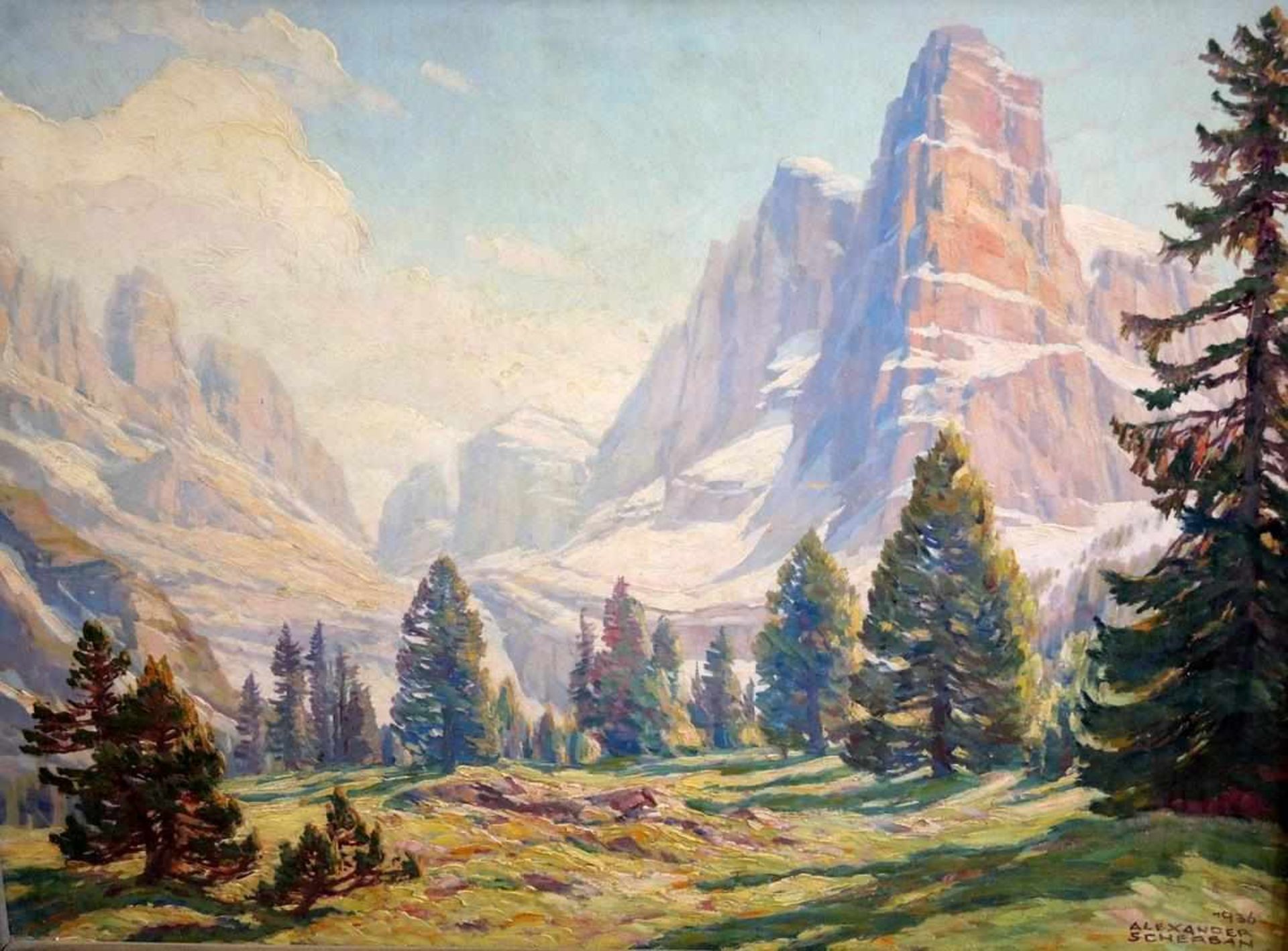 Alexander Scherban, 1886 Wien - 1964 Nürnberg Hochgebirgslandschaft, Dolomiten (?). Öl/Holz,