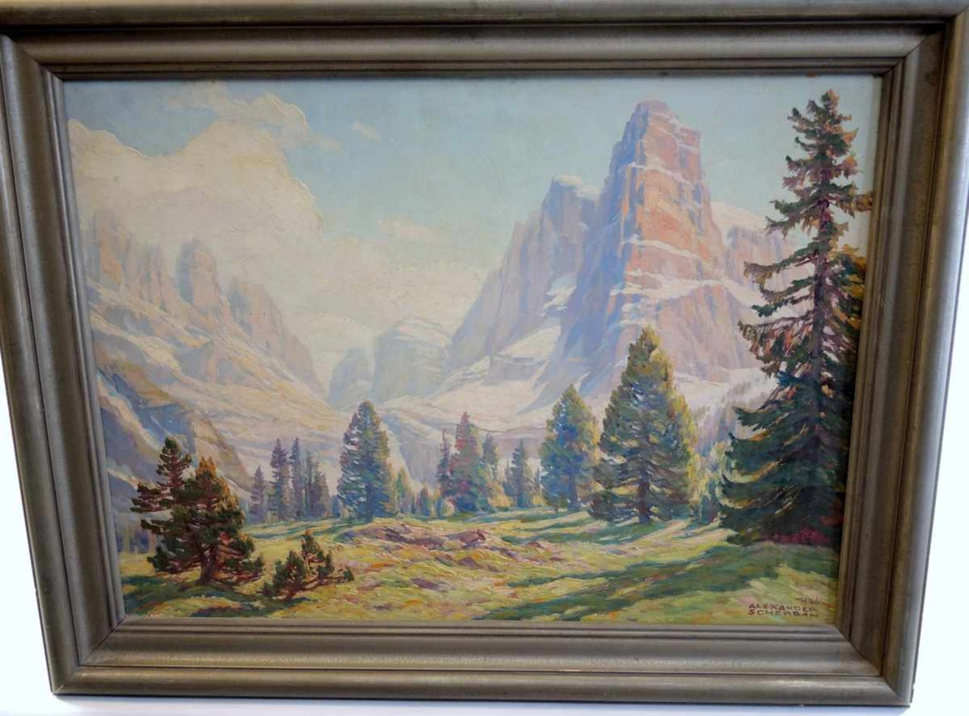 Alexander Scherban, 1886 Wien - 1964 Nürnberg Hochgebirgslandschaft, Dolomiten (?). Öl/Holz, - Bild 2 aus 2