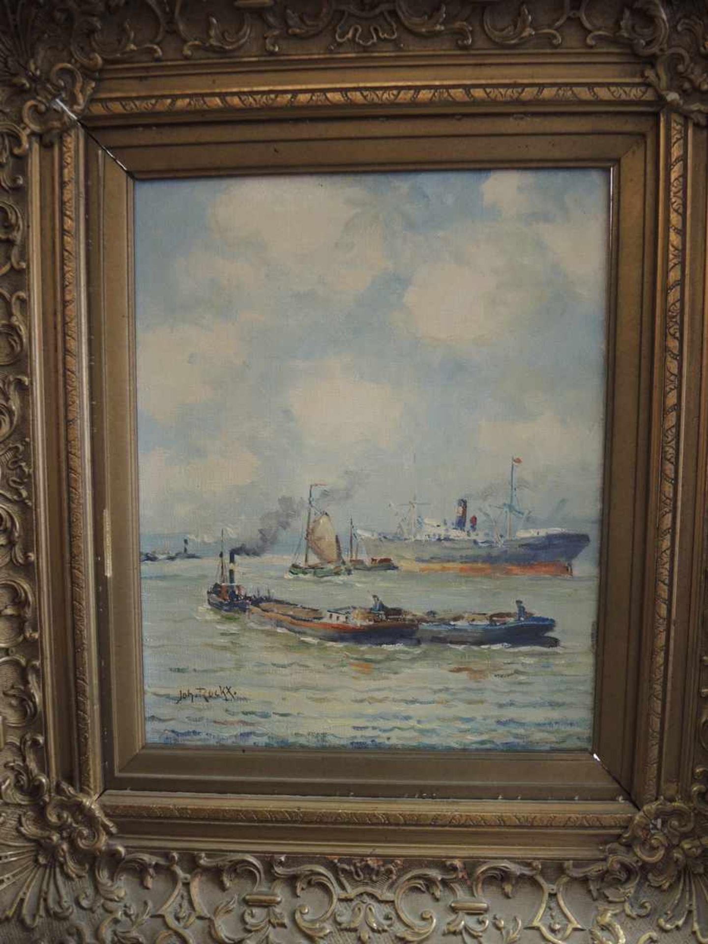 Johannes Rockx, 1892 - 1952 Dampfschiff und Barkassen im Hafen. Öl/Leinwand, gerahmt. Signiert - Bild 2 aus 2