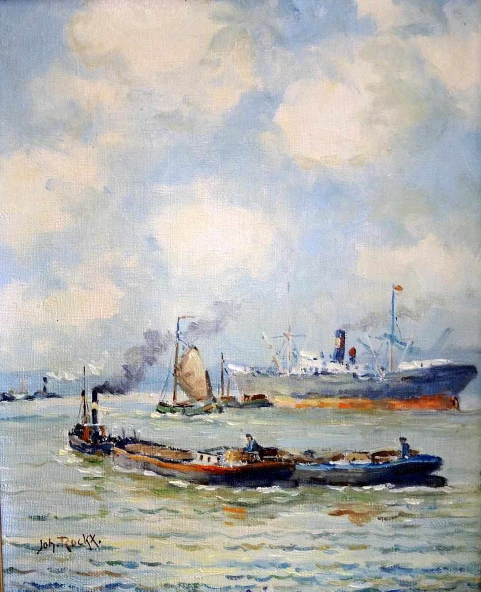 Johannes Rockx, 1892 - 1952 Dampfschiff und Barkassen im Hafen. Öl/Leinwand, gerahmt. Signiert