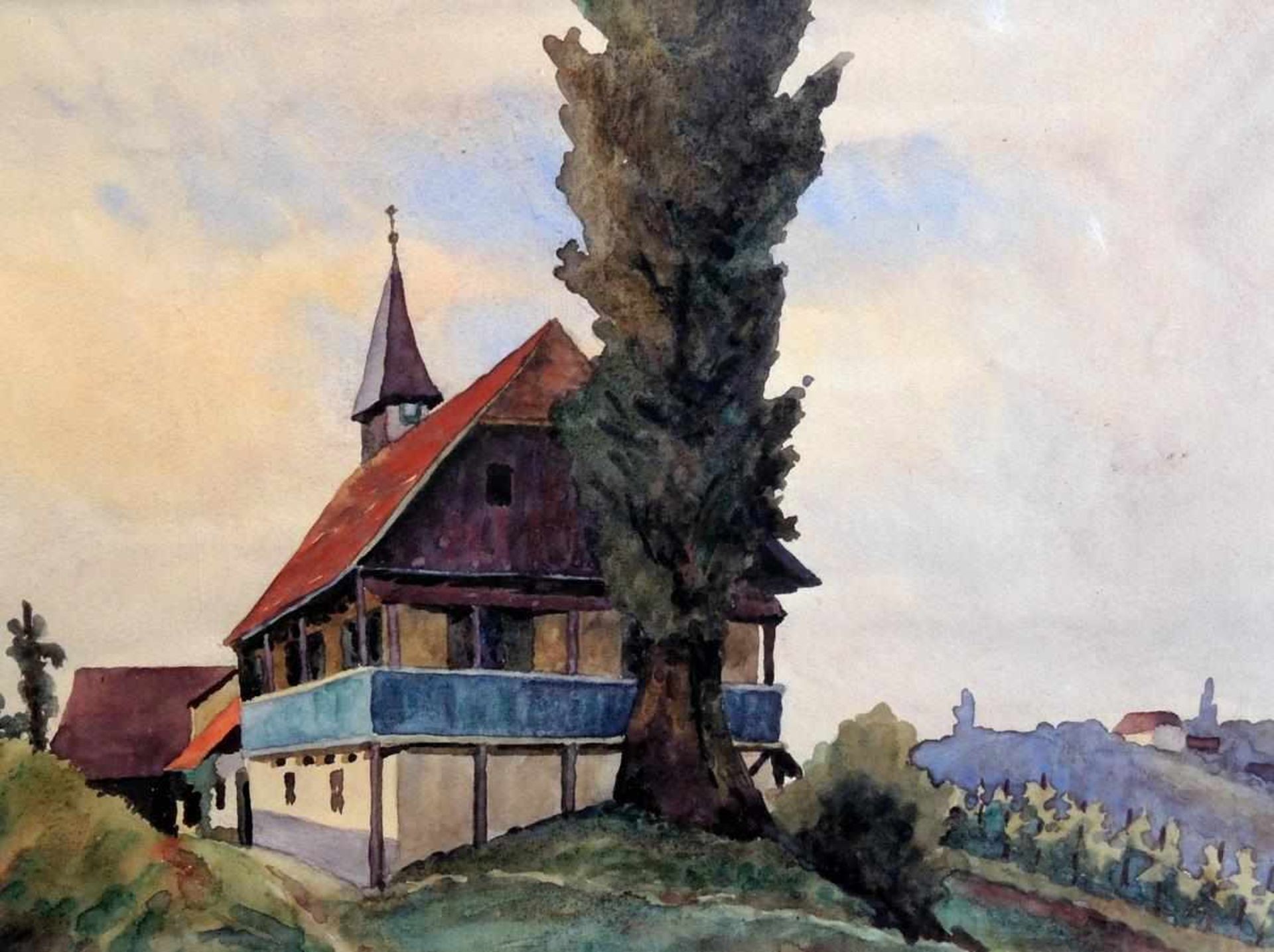 Carl Rotky, 1891 Graz - 1977 Grottenhof Weingut in der Steiermark. Aquarell/ Papier, gerahmt unter