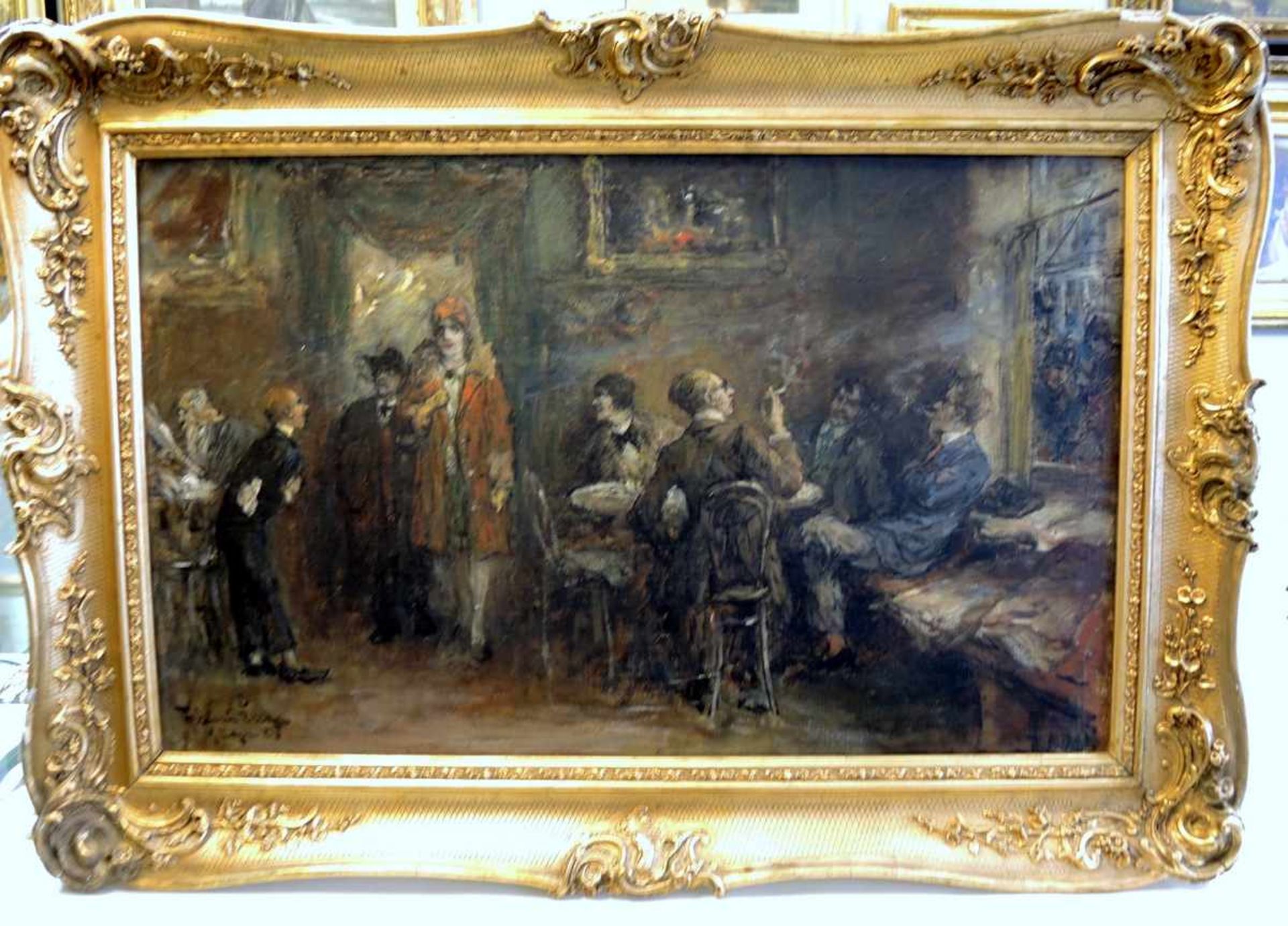 Ferdinand Leeke 1859 Magdeburg - 1923 Nürnberg Öl/Leinwand, gerahmt. Café Größenwahn. Links unten - Bild 2 aus 3