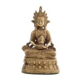 Gottheit, Tibet,19. Jh. Bronze, goldfarben patiniert. H,.: 15 cm.