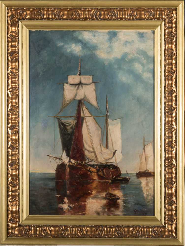 Scheidemann Marinemaler. Segelschiffe auf ruhiger See. Öl/Lwd auf Holz. Re.u.sign., dat. 1911. 70