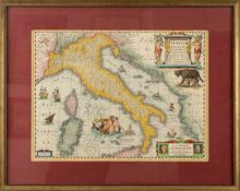 Hondy (Hondius), Henrici nach Nachdruck nach der Vorlage von 1631. Karte Italiens mit mythologischen