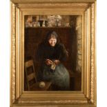 Ancher, Anna, (1859 Skagen - 1935 Skagen) "Strickende Frau ", Öl auf Lwd. 38 x 29 cm, Rahmen.