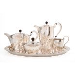 5-teiliges Kaffee-Teeset, Bruckmann, Heilbronn Art Déco um 1920-30. 835er Silber. Bestehend aus