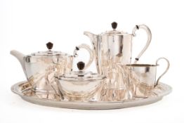 5-teiliges Kaffee-Teeset, Bruckmann, Heilbronn Art Déco um 1920-30. 835er Silber. Bestehend aus