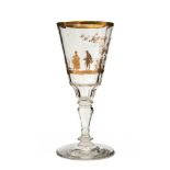 Pokalglas, Böhmen, vermutlich Steinschönau um 1890 Farbloses Glas, Kuppa im Facettschliff mit