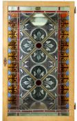 Bleiverglaste Jugendstil Tür, um 1900 Rahmen Eiche, polychrom staffiertes Glas. Seitlich Bordüre aus