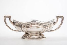 Jardiniere, um 1917 800er Silber, farbloser Glaseinsatz. Ovaler Stand, gebauchter Korpus, Fuß und