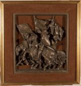 Morton. D.H. Bronze. Zwei Ritter in voller Rüstung. Halbplastische Darstellung auf mit braunem