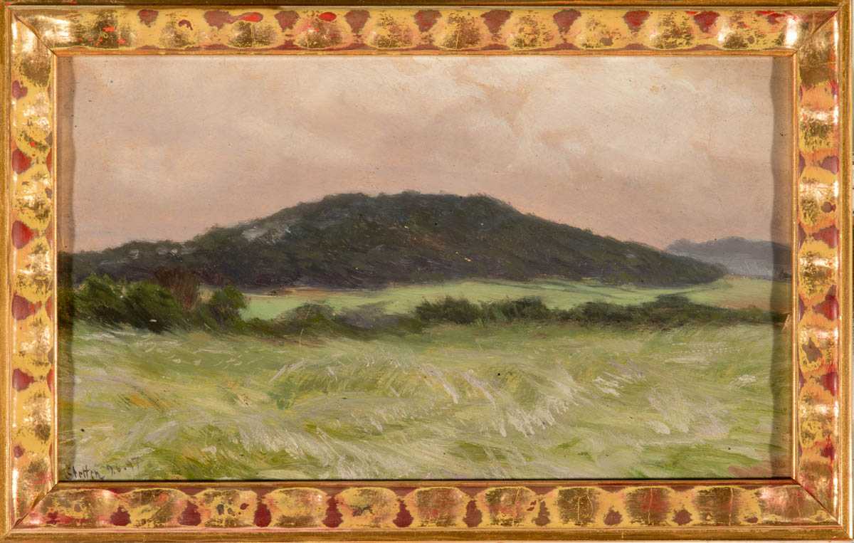 Hoffmann-Fallersleben, Franz Weimar 1855 - 1927 Berlin, Rhönlandschaft, Öl auf Holz, 14 cm x 24,5