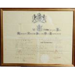 Große Urkunde, Diplom eines Niederländischen Konsul in Polen, unter Glas gerahmt 74 x 58 cm.