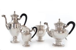 Vierteiliges Kaffee-u. Teeservice, Empire-Stil Silber, Ebenholzhenkel, Kaffeekanne, Teekanne,