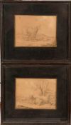 Hartmann , Zeichner um 1755 2 Bleistiftzeichnungen. Schafe auf einer Weide. Re.u. sign., dat.