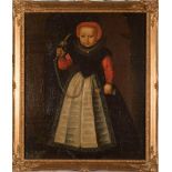 Alter Meister wohl 18. Jhd. Kopie . Bildnis eines kleinen Mädchen mit Puppe und Schelle. Öl/Holz. 61