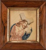 Porträt Jesus das Kreuz tragend Gestickte Darstellung. 18 x 15 cm. Unter Glas ger. Verso bez.,