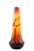 Daum Frères, Nancy, Vase Farbloses Glas mit gelber und partieller orangefarbener Pulvereinschmelzung