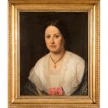 Porträtmaler, Biedermeier 19. Jh. Bruststück einer jungen Frau. Öl/Leinwand. Das dunkle Haar in