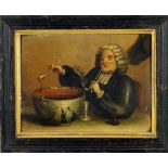 Genremaler des frühen 19. Jhs. Priester vor einem Bowlentopf sitzend, seine Pfeife rauchend.Öl/