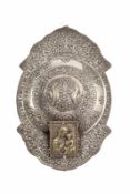 Plakette mit Miniaturikone, Russland, 18. Jh. Liturgische Plakette, bebuckelte Platte aus Blei-