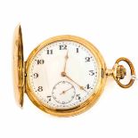 Goldene Taschenuhr Deckel guillochiert, 585 GG, D.: 5,1 cm, Gewicht 78 Gramm, Herstellerpunze im