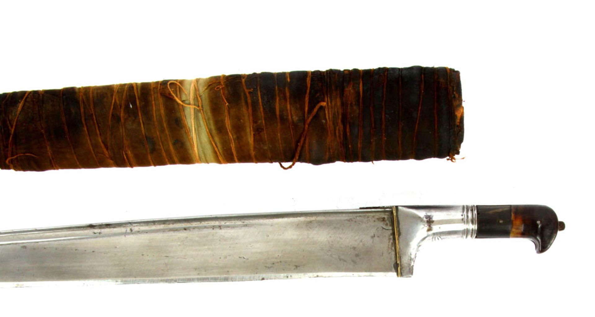 Khybermesser, Afghanistan Rückenklinge, Pistolengriff aus Holz, Scheide aus Leder umwickelt, - Bild 2 aus 2