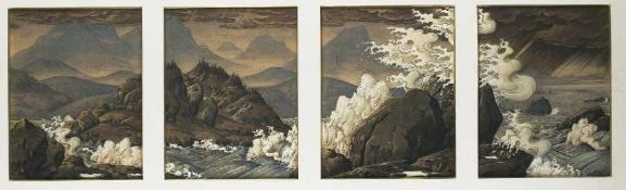 Werner Peiner Düsseldorf 1897 - 1981 Hommage à Hokusai 4 Aquarelle mit Gouache auf Papier; H je