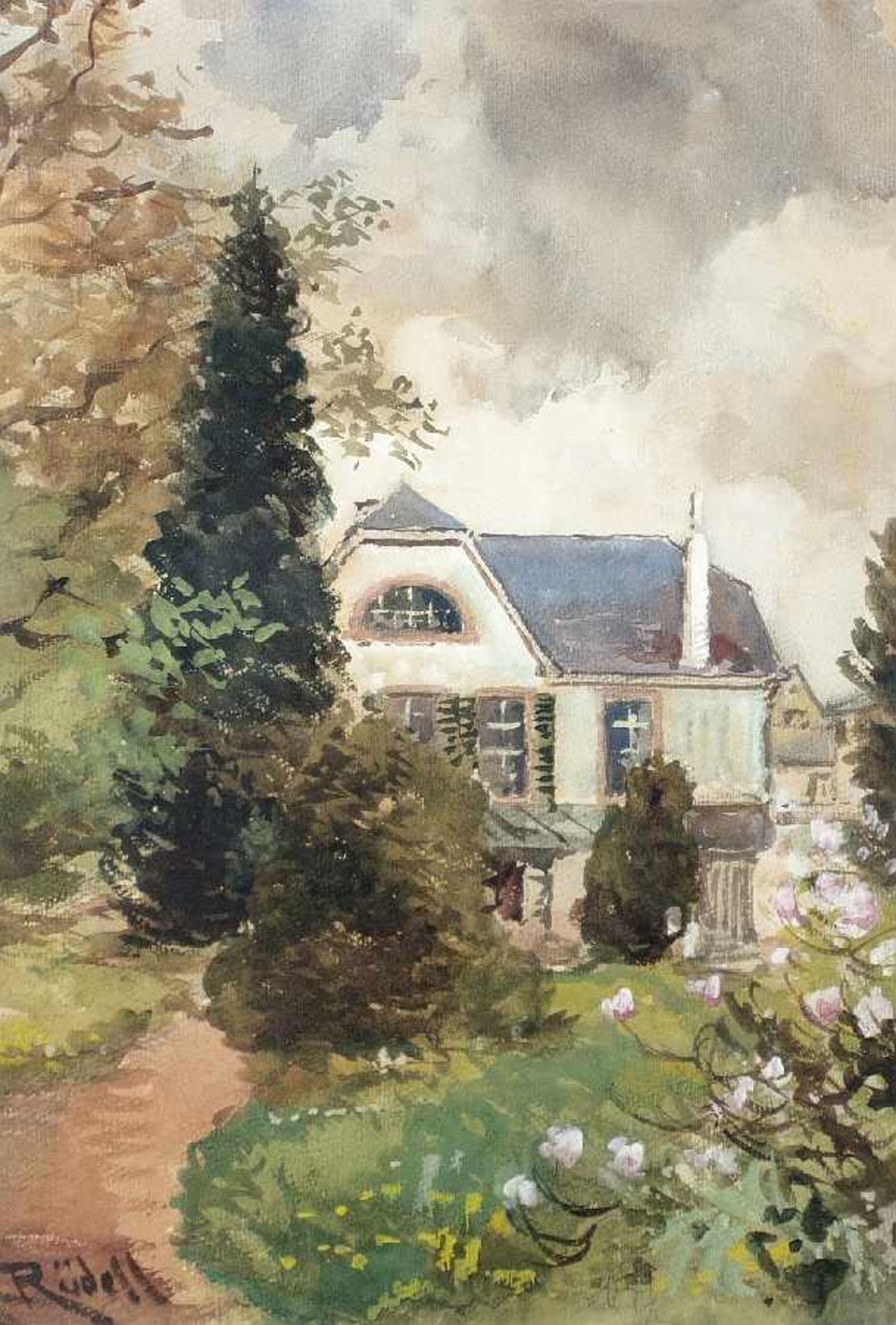 Carl Rüdell 1855 Trier - 1939 Köln Die Gartenseite eines Landhauses Aquarell und Gouache auf Papier;