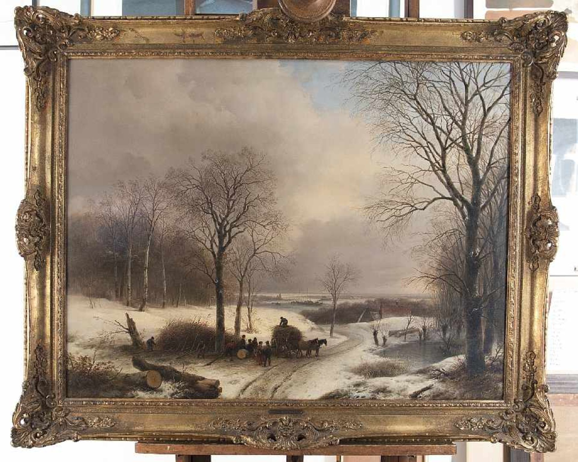 Andreas Schelfhout Den Haag 1787 - 1870 ebenda Weite Winterlandschaft Öl auf Holz, parkettiert; H 80 - Bild 2 aus 3