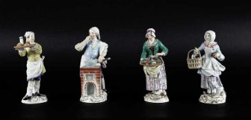 Meissen Vier Pariser Ausrufer 4 Porzellanfiguren, bemalt und goldstaffiert; H je ca. 14 cm;