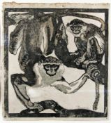 Ludwig Heinrich Jungnickel 1881 - 1965 Meerkatzen Farbholzschnitt auf Papier; H 29,9 cm, B 28,5