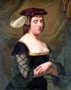 Portraitmaler des 19. Jh. Vornehme Dame mit Federhut und Perlschmuck Öl auf Lwd; H 88 cm, B 72,5 cm;
