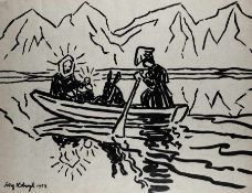 Fritz Bleyl 1880 Zwickau - 1966 Iburg Die Heilige Familie im Boot Tuschpinsel auf Papier; H 505