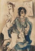 Max Schwimmer 1895 - 1960 Interieur mit zwei Mädchen Aquarell mit Bleistift auf Papier als Motiv