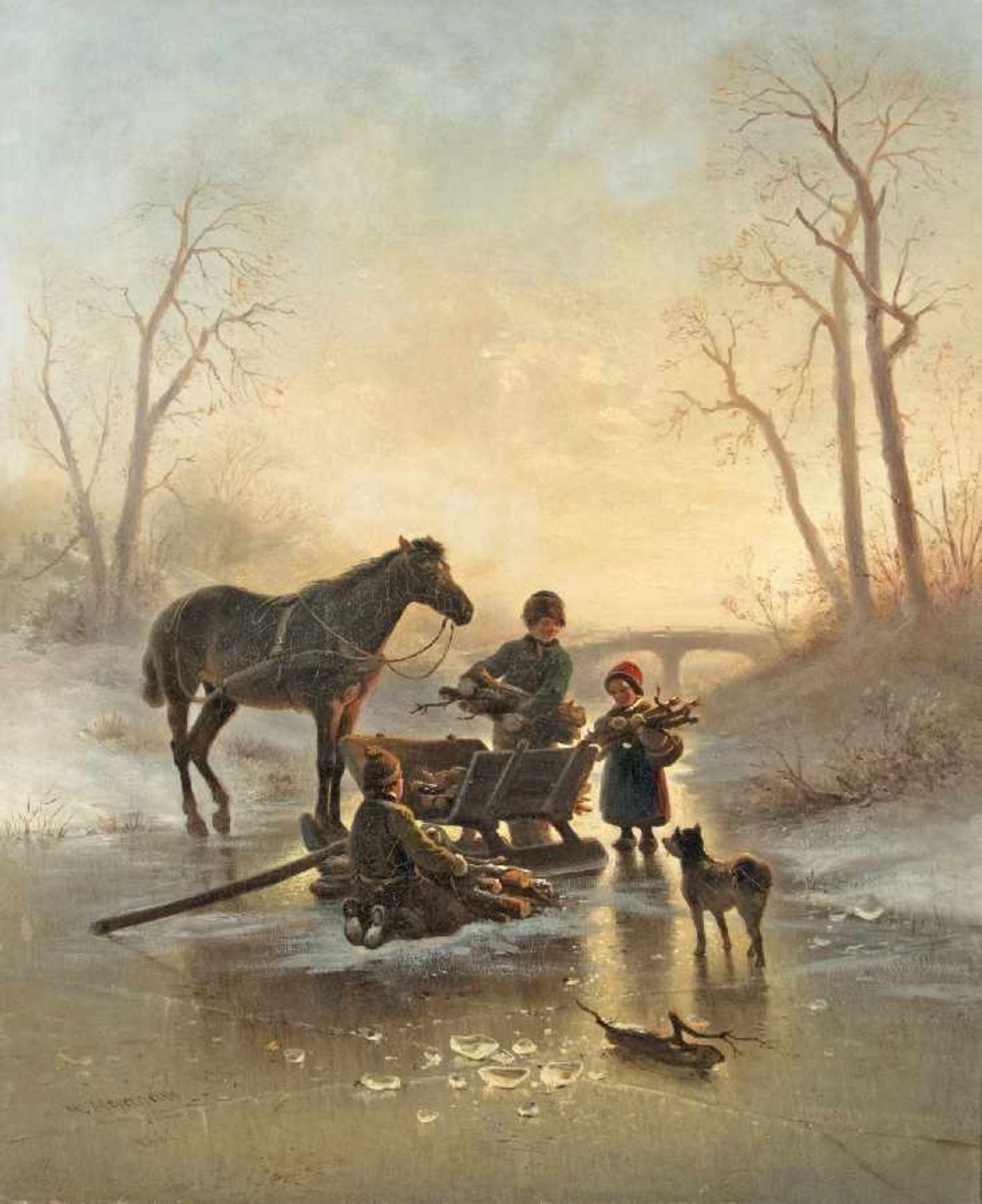 Willem Alexander Meyerheim 1815 Danzig - 1882 Berlin Abend auf dem Eis Öl auf Lwd, doubliert; H 65,5