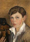 A. Schlichting Maler der 1. Hälfte des 20. Jh. Bildnis eines Jungen mit Dackel Öl auf Lwd; H 40,5