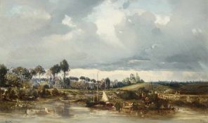Camille Flers 1802 Paris - 1868 Annet Ufer der Marne bei Annet Öl auf Lwd, doubliert; H 36,5 cm, B