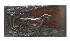 H. Gebhard Jagdhund im Wald Bronze, 1908; H 35 cm, B 69,5 cm; bezeichnet und datiert "H.Gebhard