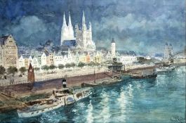 Carl Rüdell 1855 Trier - 1939 Köln Blick auf das abendliche Köln Aquarell auf Papier; H 350 mm, B