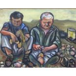 Virgilio del Guercio geb. 1939 in Calabritto, Öl auf Leinen, zwei sitzende Bauern bei der