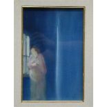 Di Carlo, Guido Öl auf Leinen, "Das blaue Zimmer mit stehender Frau am Fenster", rechts unten